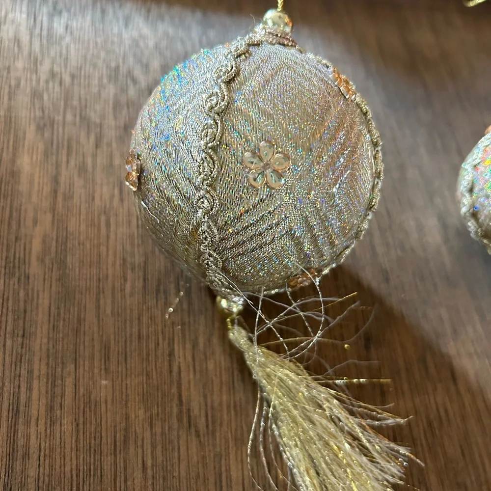 Vintage Gold Lame Ornaments with Tassels